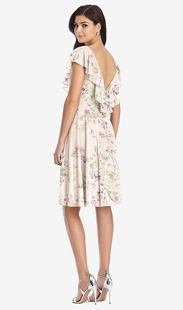 Back View - Blush Garden Midi Natural Waist Ruffled VNeck Dress