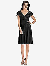 Front View Thumbnail - Black Midi Natural Waist Ruffled VNeck Dress