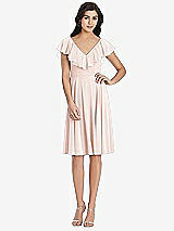 Front View Thumbnail - Blush Midi Natural Waist Ruffled VNeck Dress