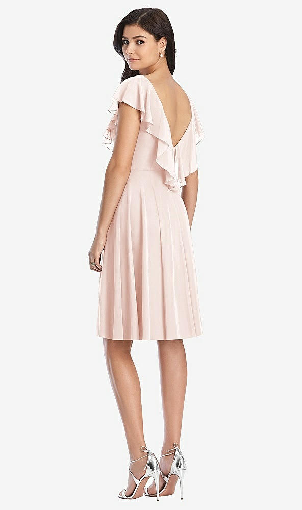 Back View - Blush Midi Natural Waist Ruffled VNeck Dress