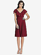 Front View Thumbnail - Burgundy Midi Natural Waist Ruffled VNeck Dress