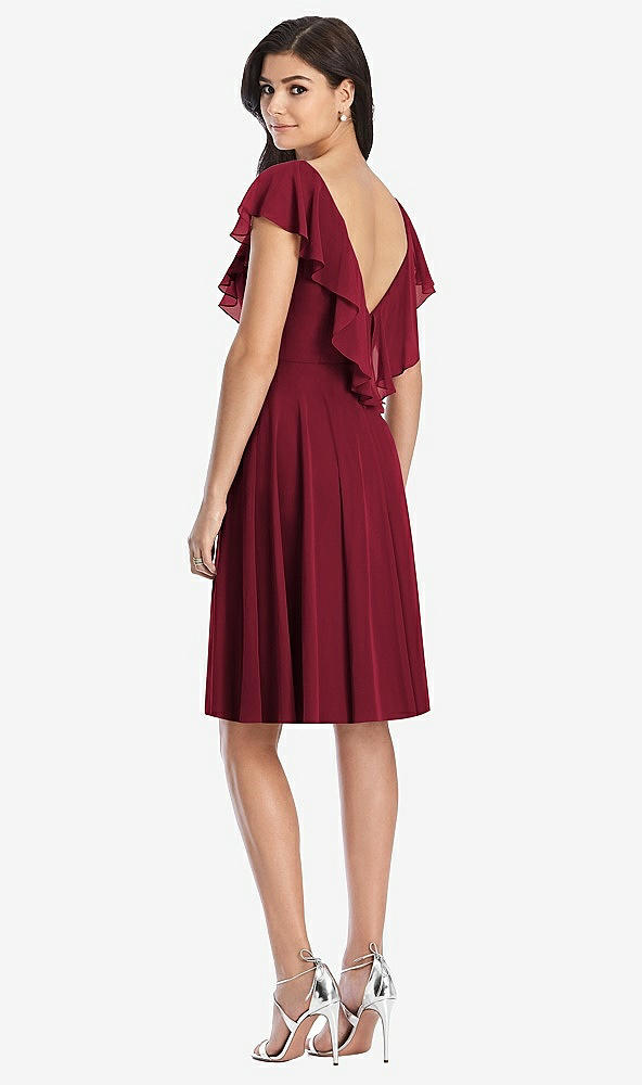 Back View - Burgundy Midi Natural Waist Ruffled VNeck Dress