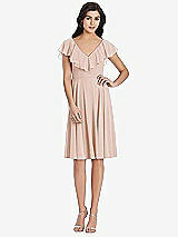 Front View Thumbnail - Cameo Midi Natural Waist Ruffled VNeck Dress