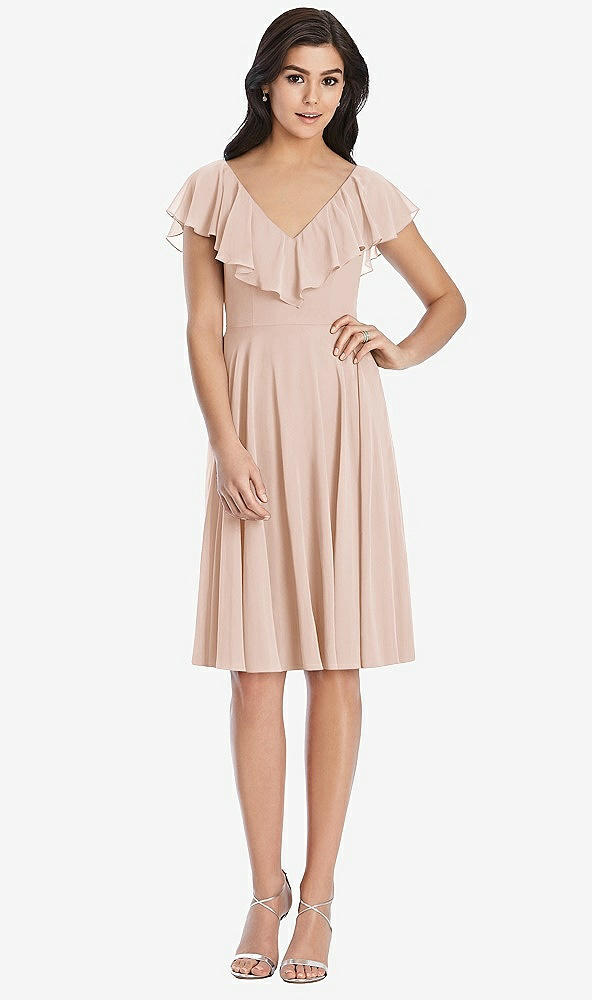 Front View - Cameo Midi Natural Waist Ruffled VNeck Dress