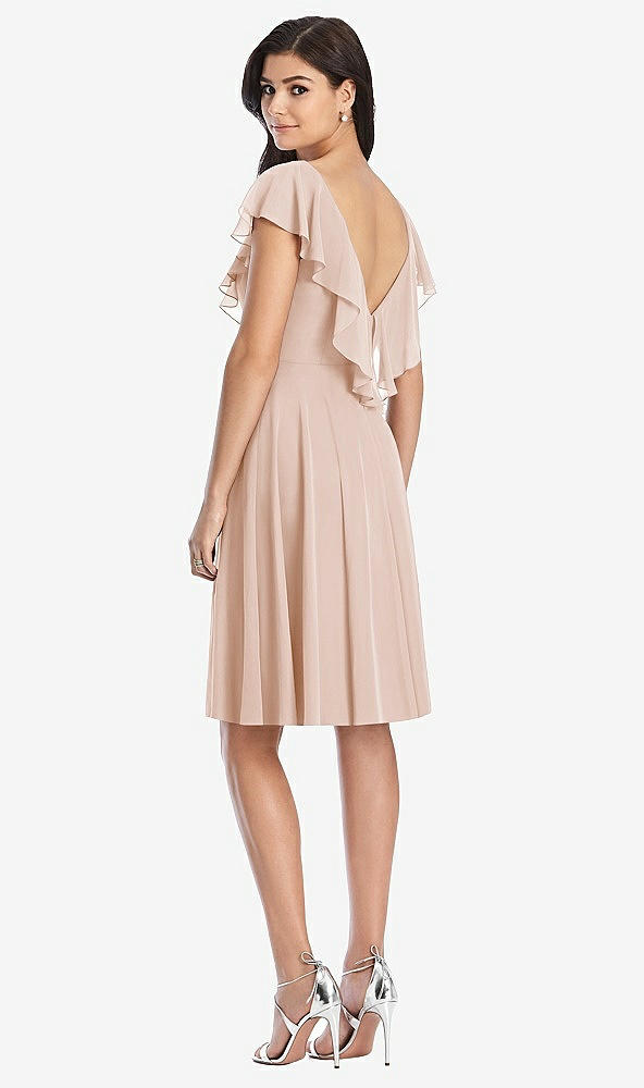 Back View - Cameo Midi Natural Waist Ruffled VNeck Dress