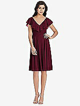 Front View Thumbnail - Cabernet Midi Natural Waist Ruffled VNeck Dress