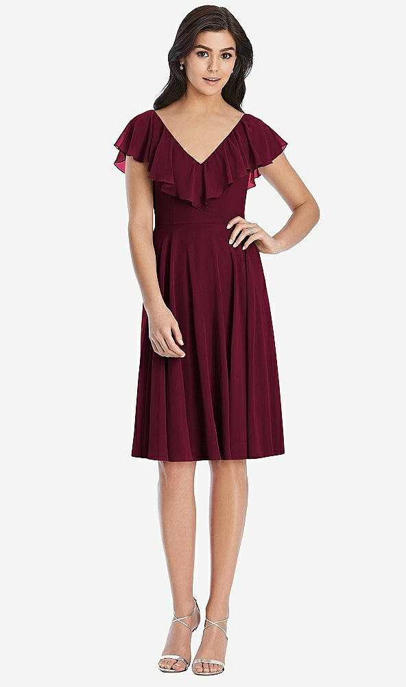 Front View - Cabernet Midi Natural Waist Ruffled VNeck Dress