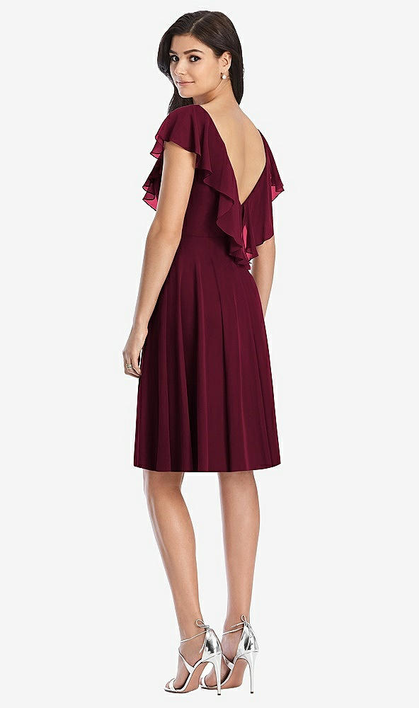 Back View - Cabernet Midi Natural Waist Ruffled VNeck Dress