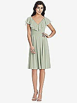 Front View Thumbnail - Celadon Midi Natural Waist Ruffled VNeck Dress