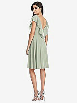 Rear View Thumbnail - Celadon Midi Natural Waist Ruffled VNeck Dress