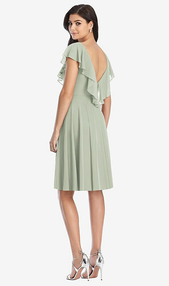 Back View - Celadon Midi Natural Waist Ruffled VNeck Dress