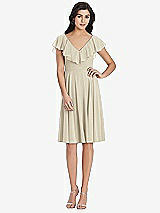 Front View Thumbnail - Champagne Midi Natural Waist Ruffled VNeck Dress