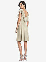 Rear View Thumbnail - Champagne Midi Natural Waist Ruffled VNeck Dress