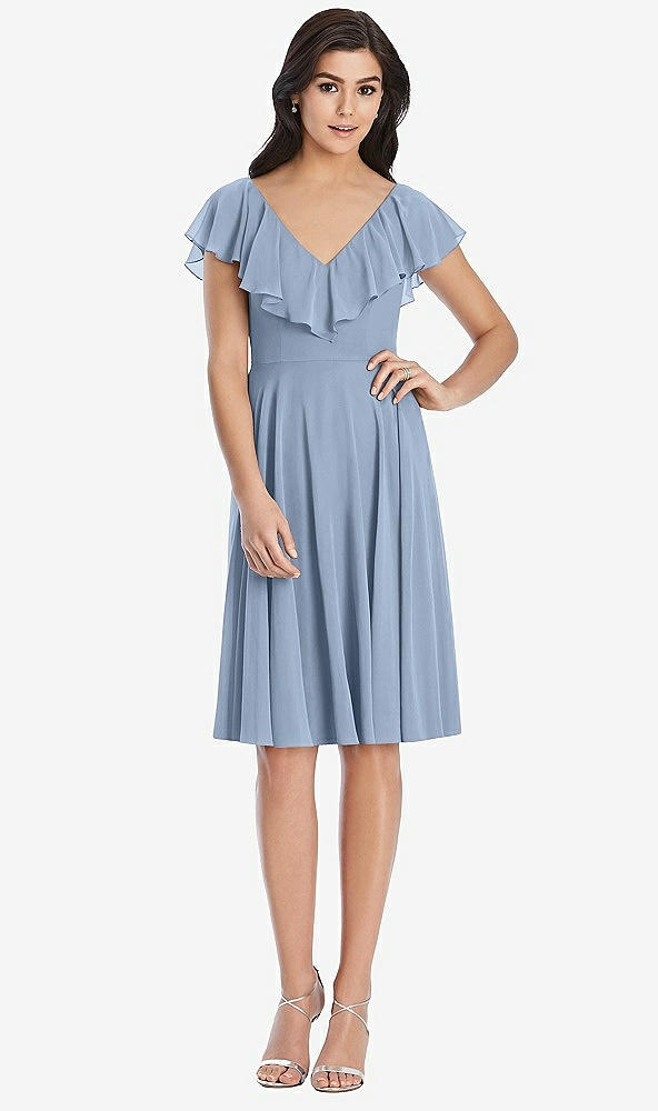 Front View - Cloudy Midi Natural Waist Ruffled VNeck Dress