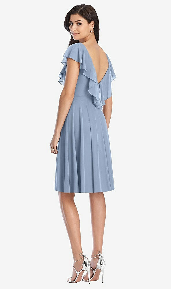 Back View - Cloudy Midi Natural Waist Ruffled VNeck Dress