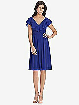 Front View Thumbnail - Cobalt Blue Midi Natural Waist Ruffled VNeck Dress