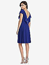 Rear View Thumbnail - Cobalt Blue Midi Natural Waist Ruffled VNeck Dress