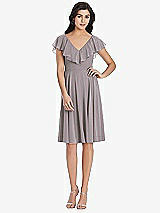 Front View Thumbnail - Cashmere Gray Midi Natural Waist Ruffled VNeck Dress