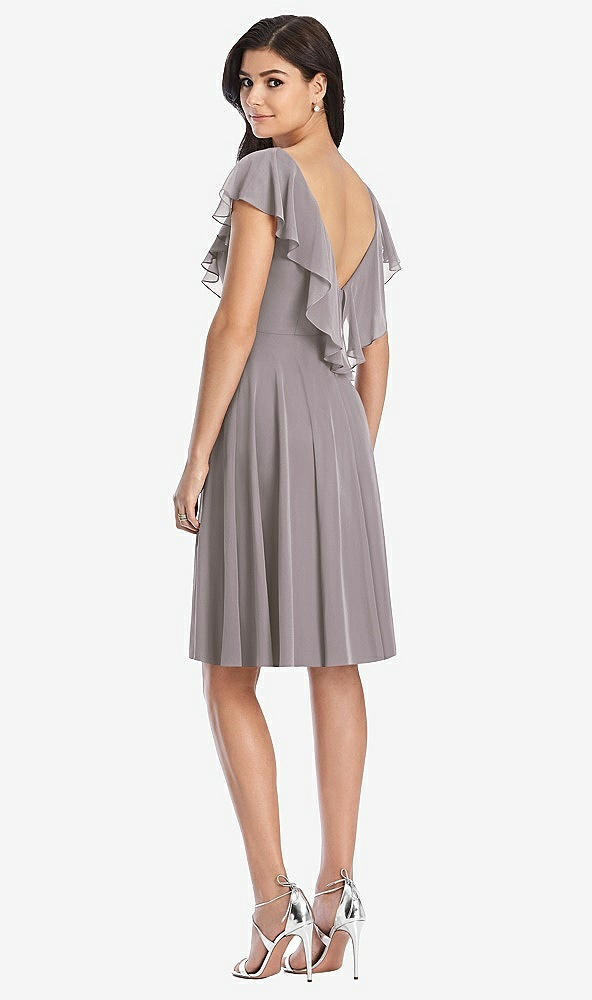 Back View - Cashmere Gray Midi Natural Waist Ruffled VNeck Dress