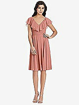 Front View Thumbnail - Desert Rose Midi Natural Waist Ruffled VNeck Dress