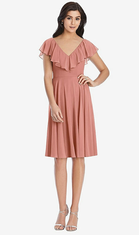 Front View - Desert Rose Midi Natural Waist Ruffled VNeck Dress