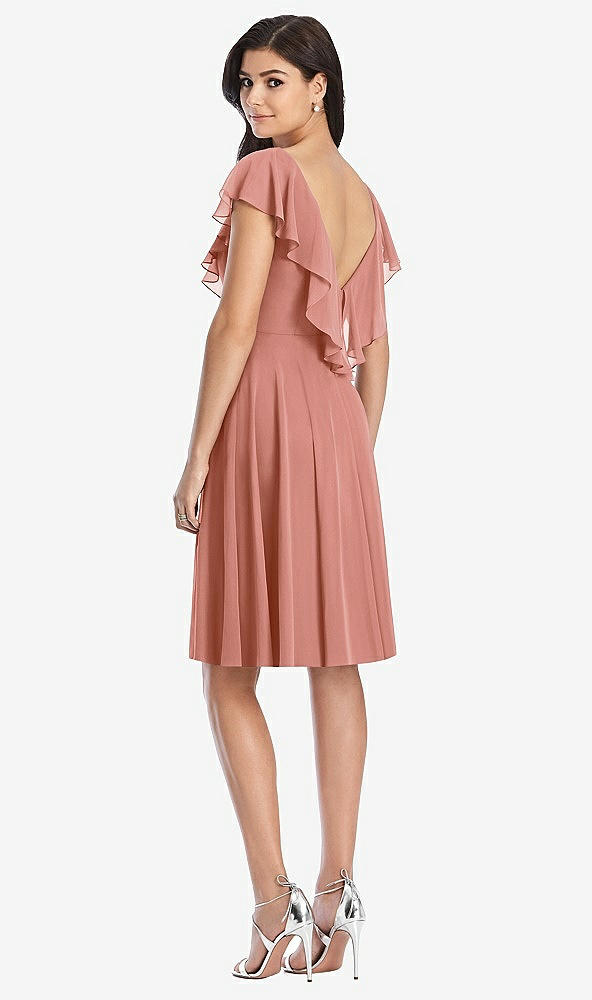 Back View - Desert Rose Midi Natural Waist Ruffled VNeck Dress