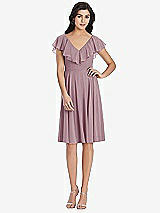 Front View Thumbnail - Dusty Rose Midi Natural Waist Ruffled VNeck Dress