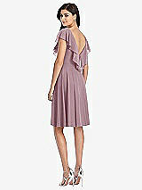 Rear View Thumbnail - Dusty Rose Midi Natural Waist Ruffled VNeck Dress