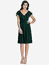 Front View Thumbnail - Evergreen Midi Natural Waist Ruffled VNeck Dress