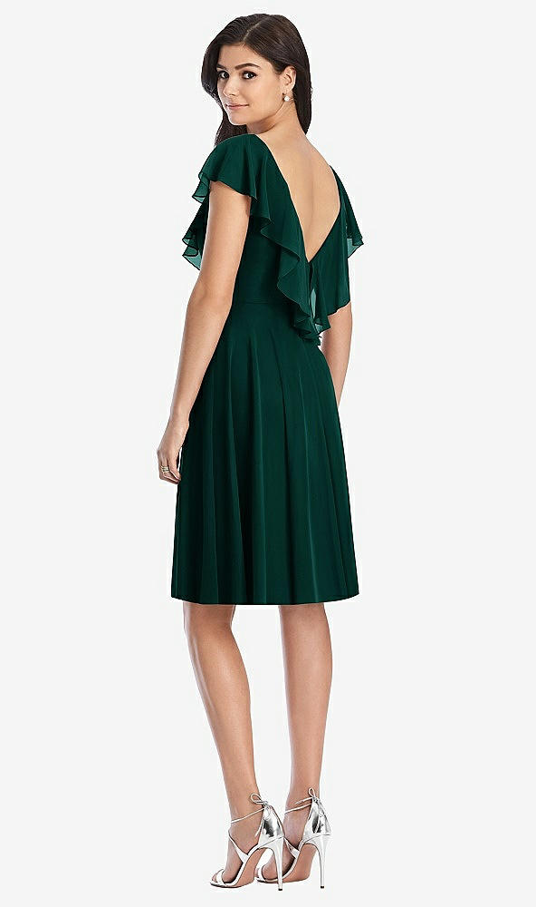 Back View - Evergreen Midi Natural Waist Ruffled VNeck Dress