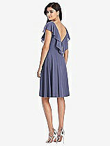 Rear View Thumbnail - French Blue Midi Natural Waist Ruffled VNeck Dress