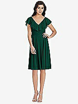 Front View Thumbnail - Hunter Green Midi Natural Waist Ruffled VNeck Dress