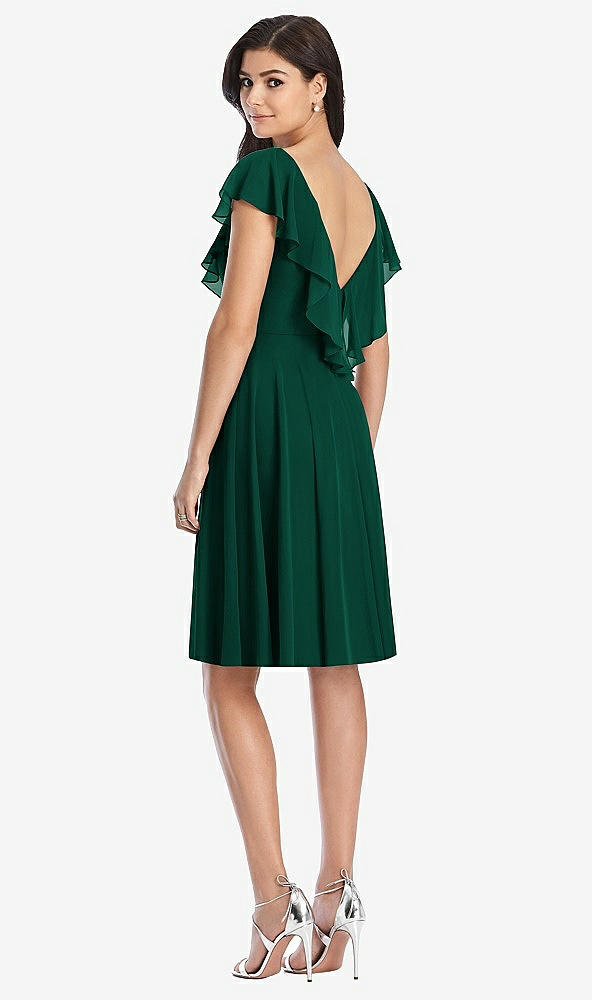 Back View - Hunter Green Midi Natural Waist Ruffled VNeck Dress