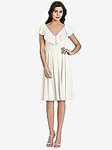 Front View Thumbnail - Ivory Midi Natural Waist Ruffled VNeck Dress