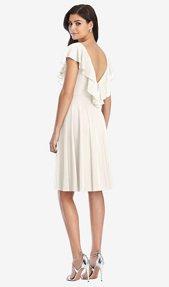 Back View - Ivory Midi Natural Waist Ruffled VNeck Dress