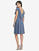 Rear View Thumbnail - Larkspur Blue Midi Natural Waist Ruffled VNeck Dress