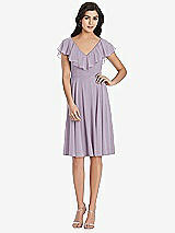 Front View Thumbnail - Lilac Haze Midi Natural Waist Ruffled VNeck Dress