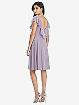 Rear View Thumbnail - Lilac Haze Midi Natural Waist Ruffled VNeck Dress