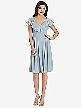 Front View Thumbnail - Mist Midi Natural Waist Ruffled VNeck Dress