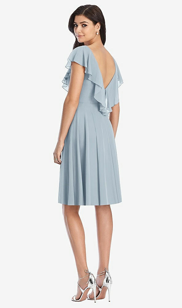 Back View - Mist Midi Natural Waist Ruffled VNeck Dress