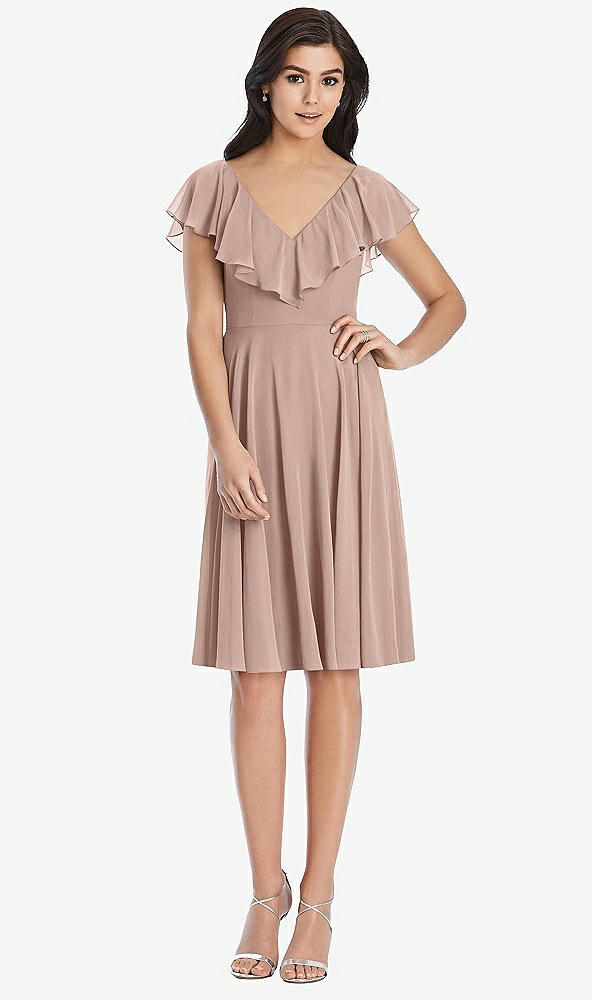 Front View - Neu Nude Midi Natural Waist Ruffled VNeck Dress