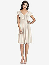 Front View Thumbnail - Oat Midi Natural Waist Ruffled VNeck Dress