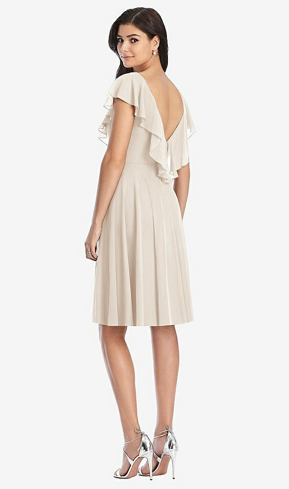 Back View - Oat Midi Natural Waist Ruffled VNeck Dress