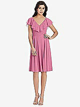 Front View Thumbnail - Orchid Pink Midi Natural Waist Ruffled VNeck Dress