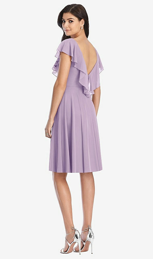 Back View - Pale Purple Midi Natural Waist Ruffled VNeck Dress