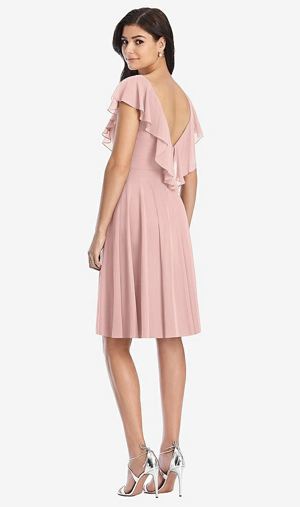 Back View - Rose Midi Natural Waist Ruffled VNeck Dress