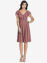 Front View Thumbnail - Rosewood Midi Natural Waist Ruffled VNeck Dress