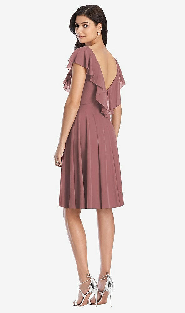 Back View - Rosewood Midi Natural Waist Ruffled VNeck Dress