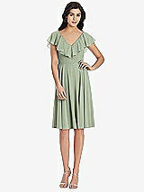 Front View Thumbnail - Sage Midi Natural Waist Ruffled VNeck Dress