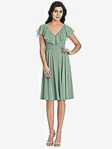 Front View Thumbnail - Seagrass Midi Natural Waist Ruffled VNeck Dress